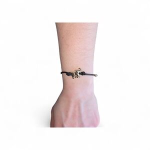 Gold Elephant Charm Black Cord Bracelet